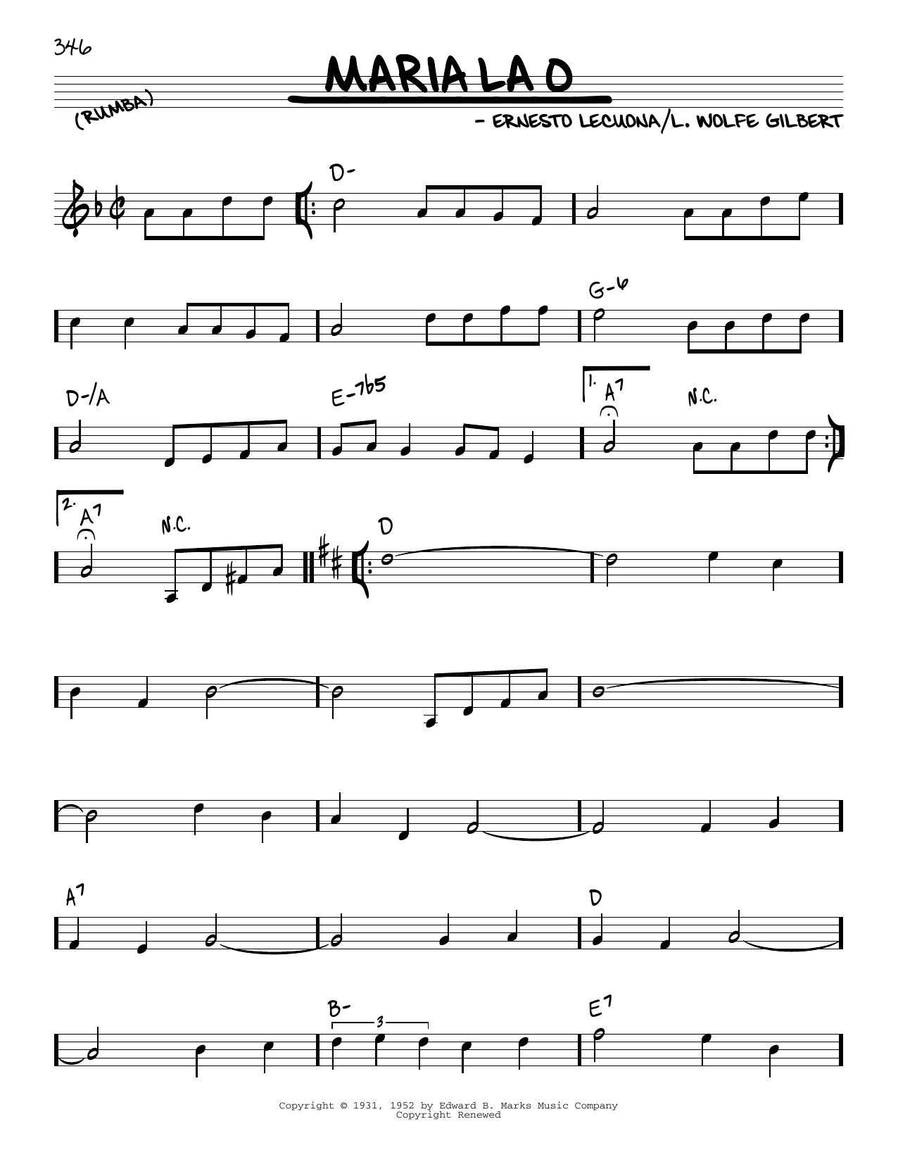 Ernesto Lecuona Maria La O sheet music notes and chords arranged for Real Book – Melody & Chords