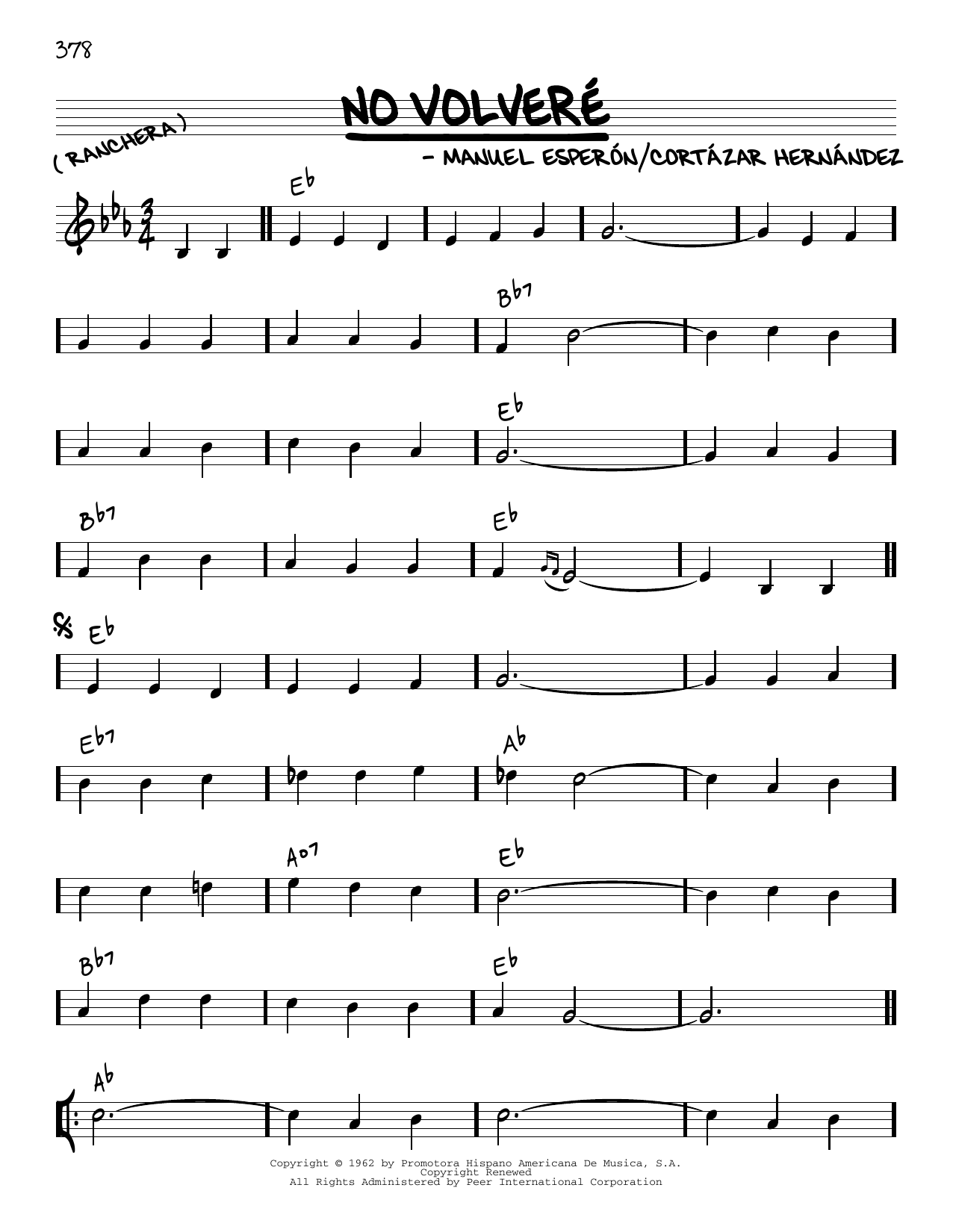 Ernesto M. Cortazar Hernandez No Volvere sheet music notes and chords arranged for Real Book – Melody & Chords