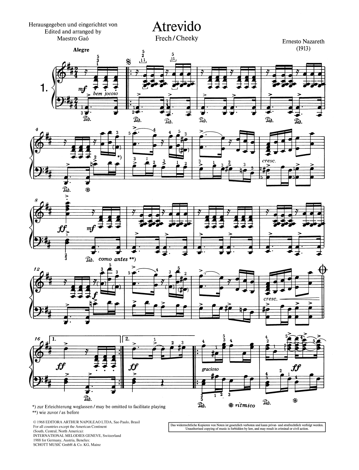 Ernesto Nazareth Atrevido sheet music notes and chords arranged for Piano Solo
