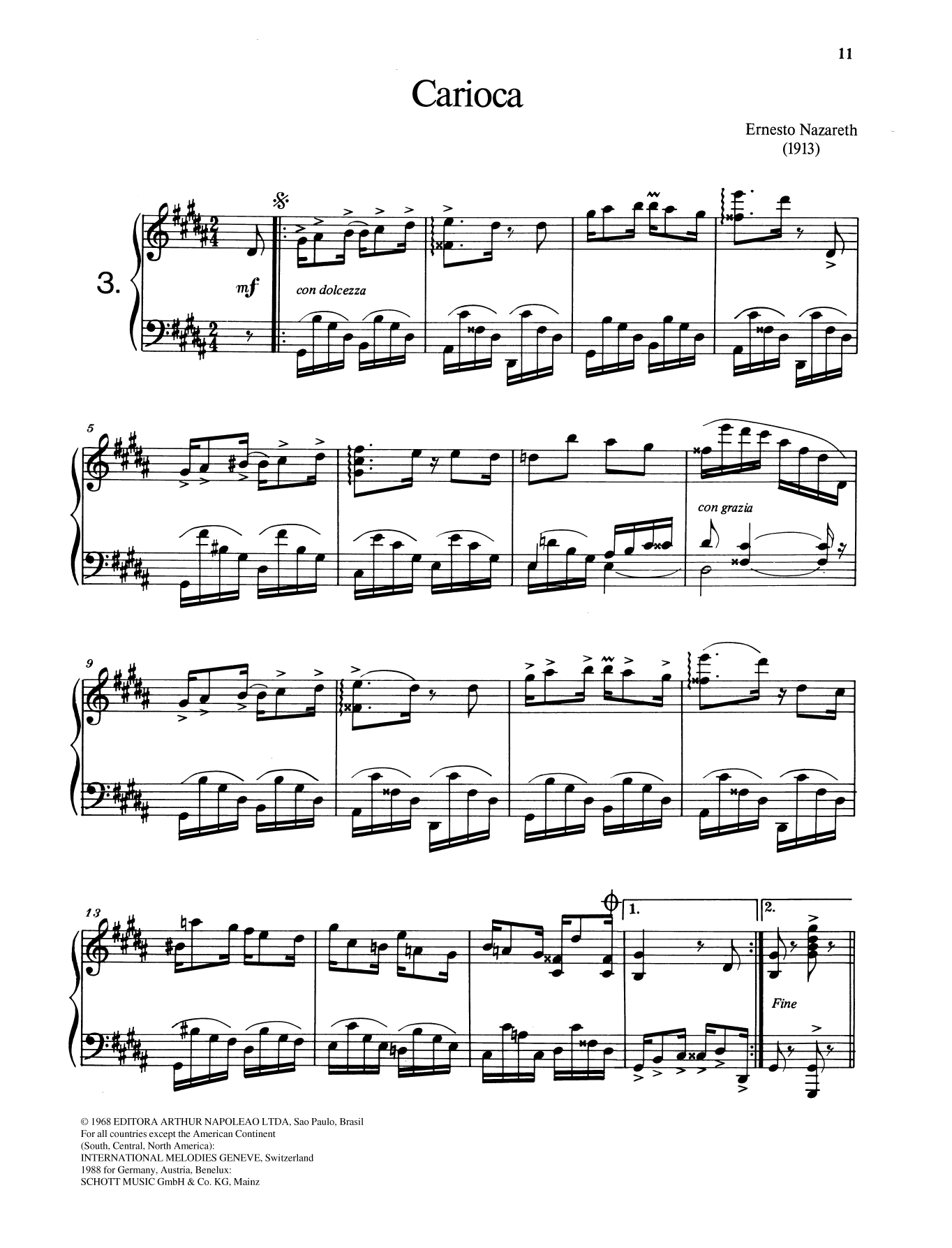 Ernesto Nazareth Carioca sheet music notes and chords arranged for Piano Solo