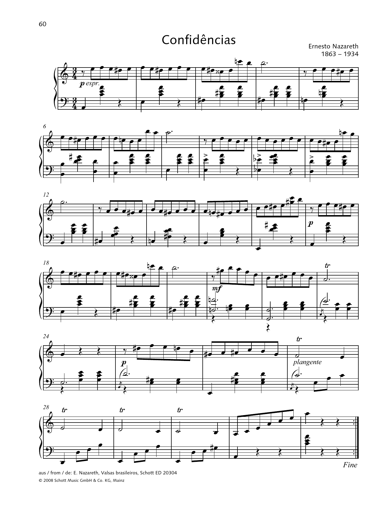 Ernesto Nazareth Confidencias sheet music notes and chords arranged for Piano Solo