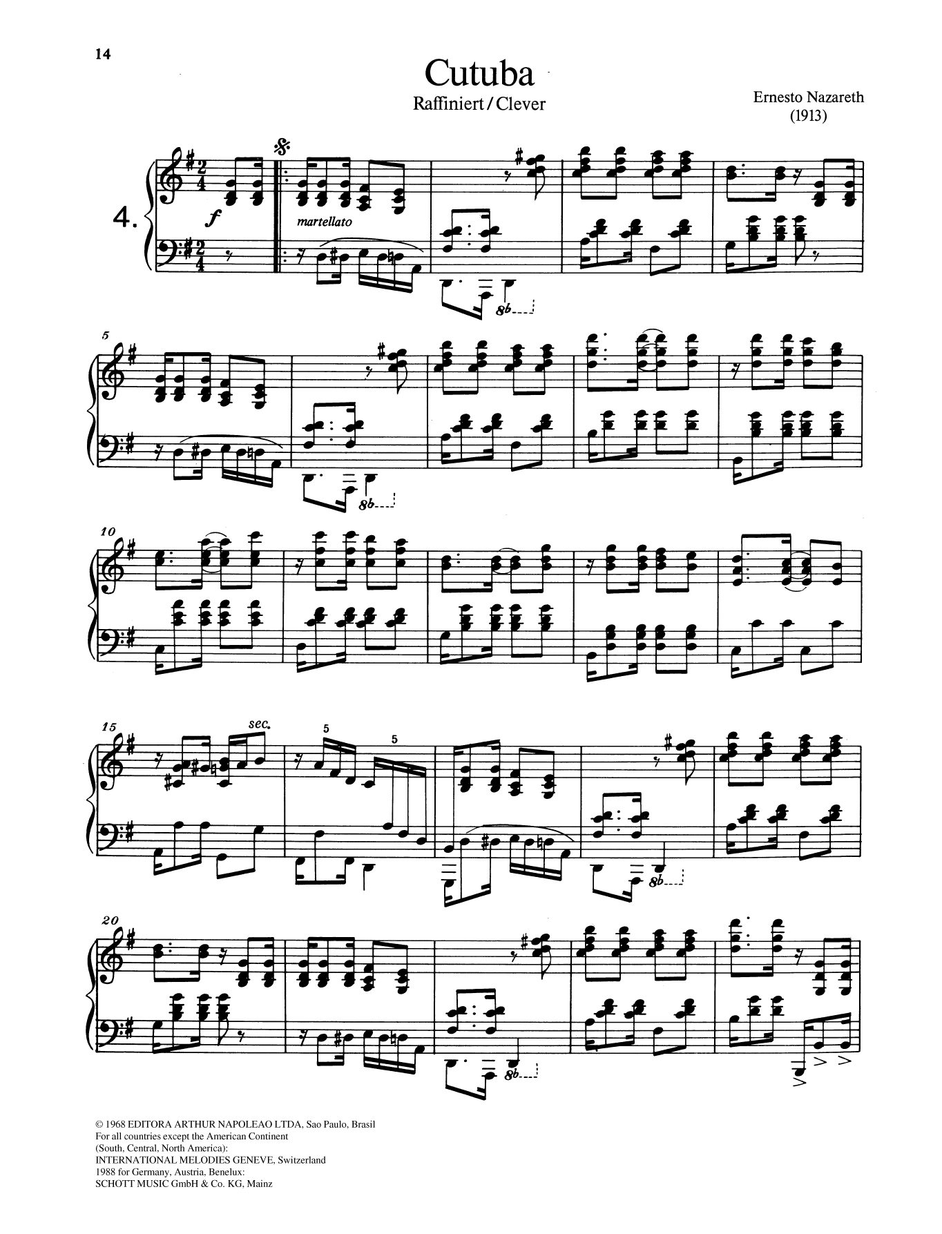 Ernesto Nazareth Cutuba sheet music notes and chords arranged for Piano Solo