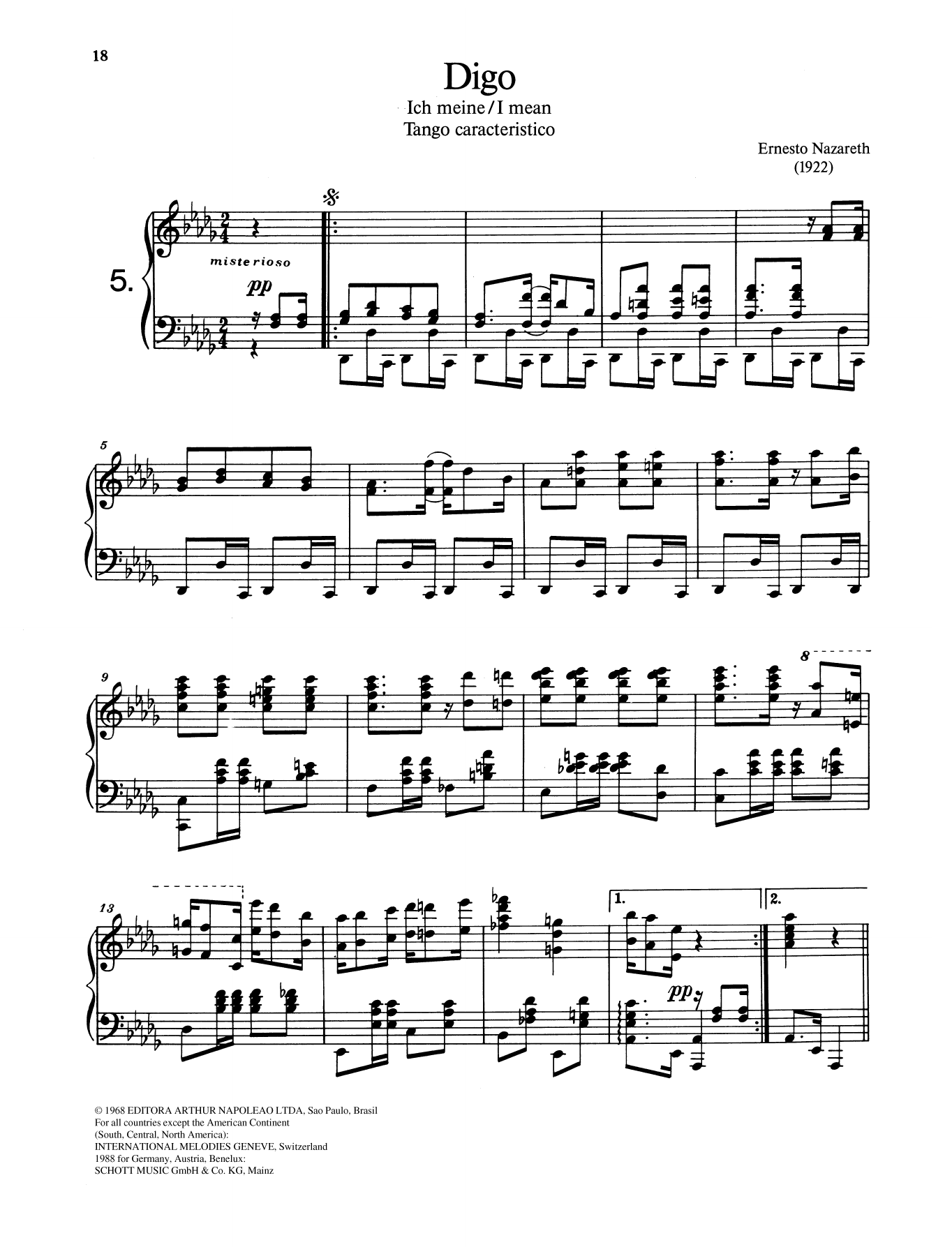 Ernesto Nazareth Digo sheet music notes and chords arranged for Piano Solo