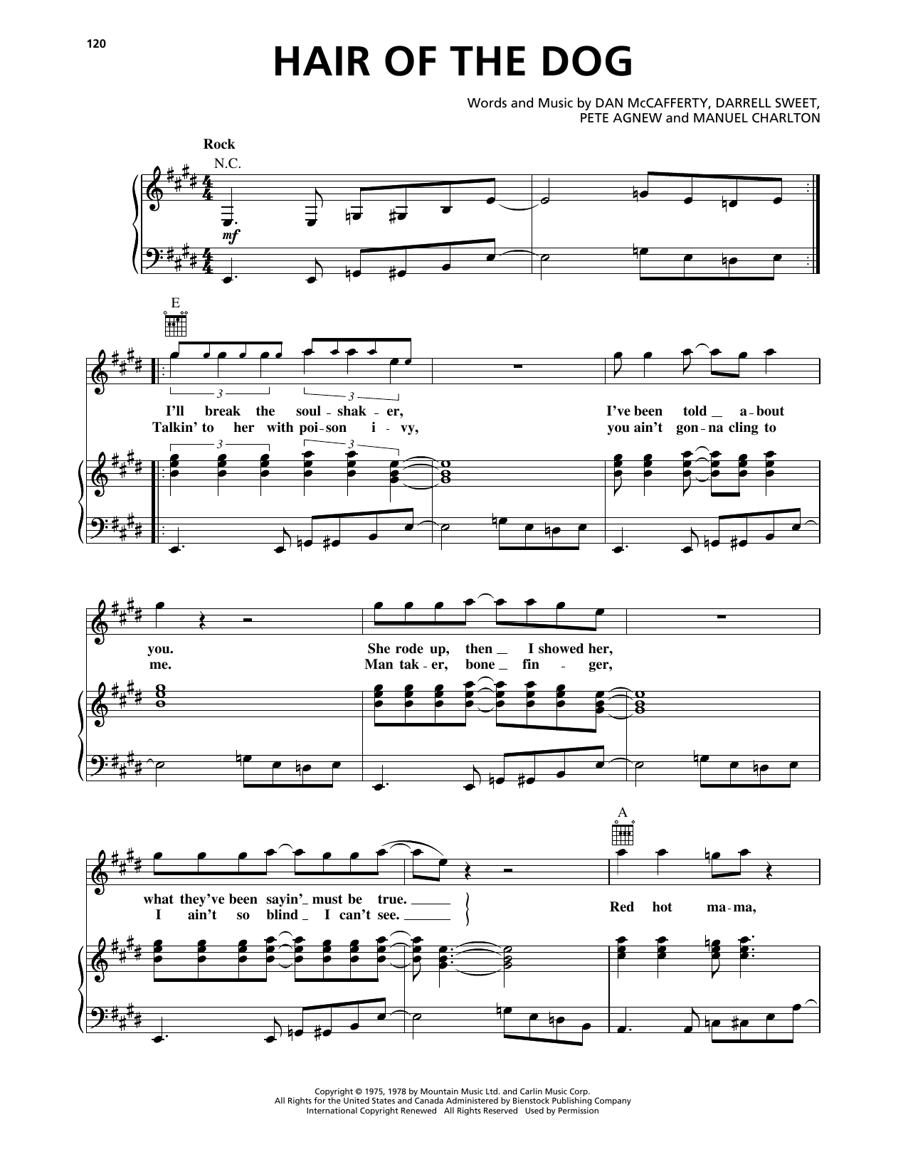 Nazareth Hair Of The Dog sheet music notes and chords arranged for Piano, Vocal & Guitar Chords (Right-Hand Melody)