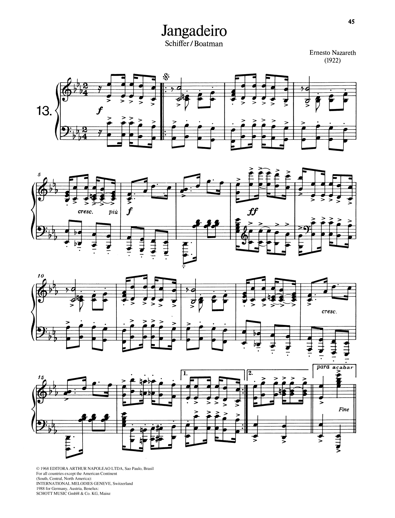 Ernesto Nazareth Jangadeiro sheet music notes and chords arranged for Piano Solo