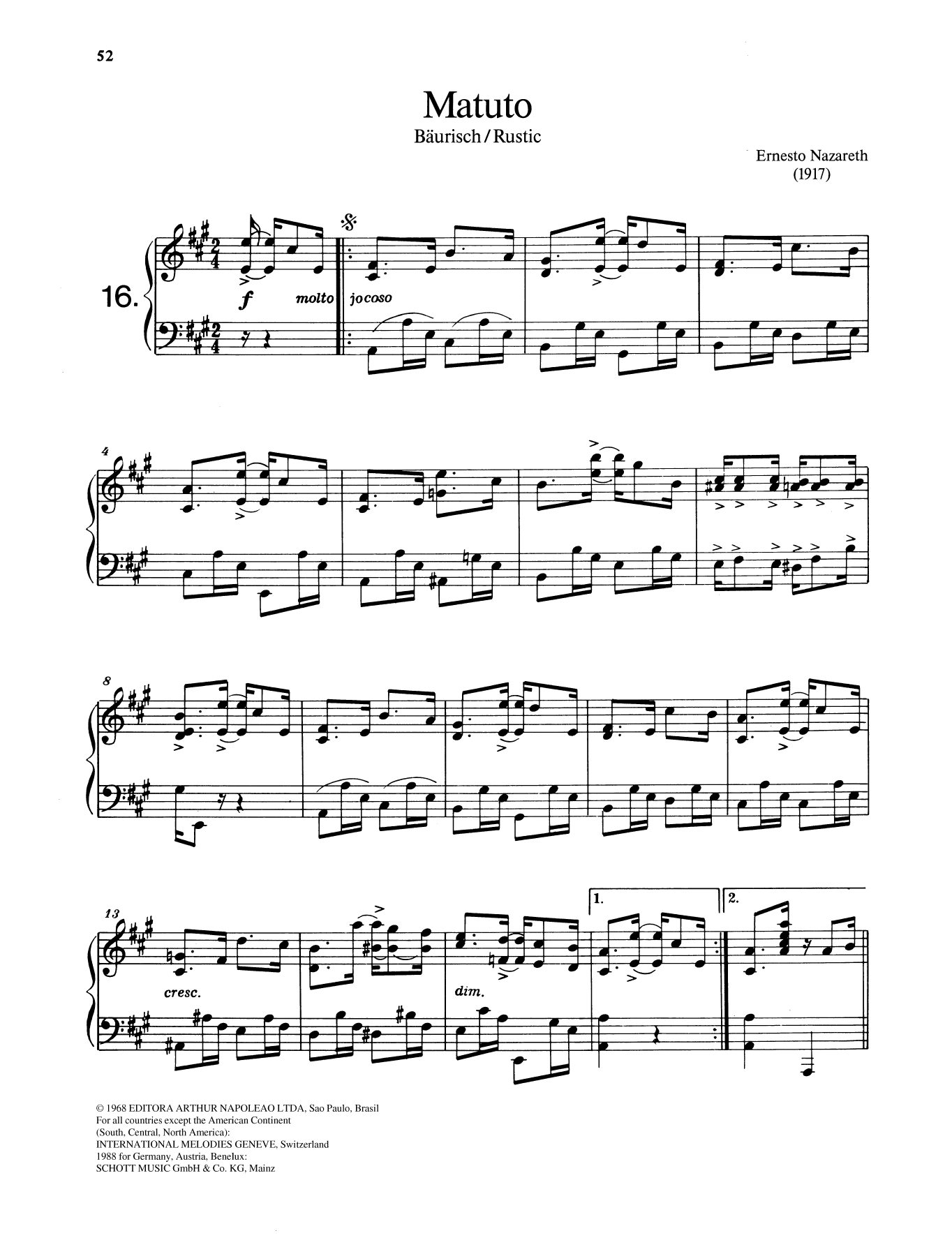Ernesto Nazareth Matuto sheet music notes and chords arranged for Piano Solo