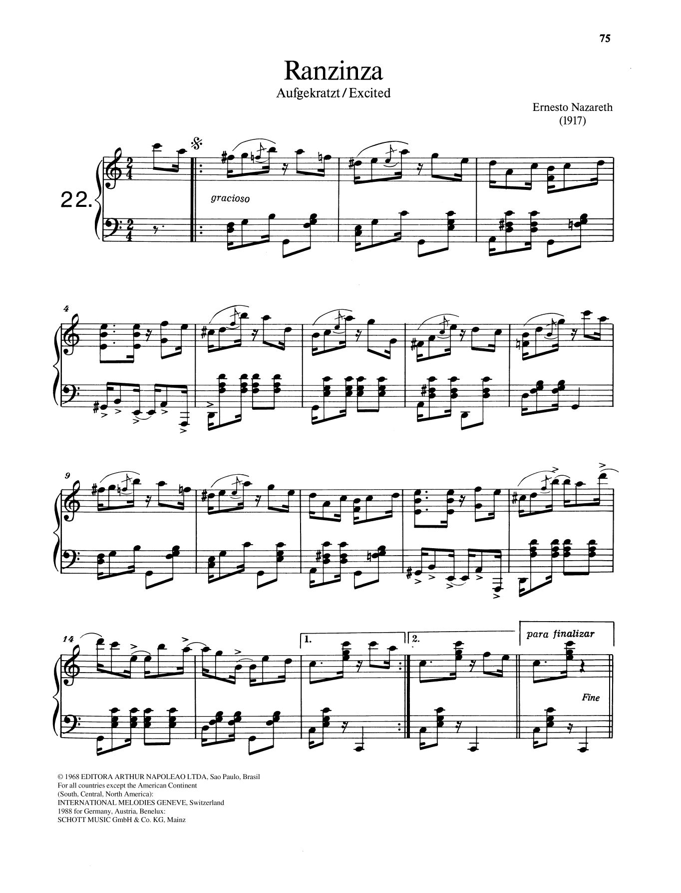 Ernesto Nazareth Ranzinza sheet music notes and chords arranged for Piano Solo