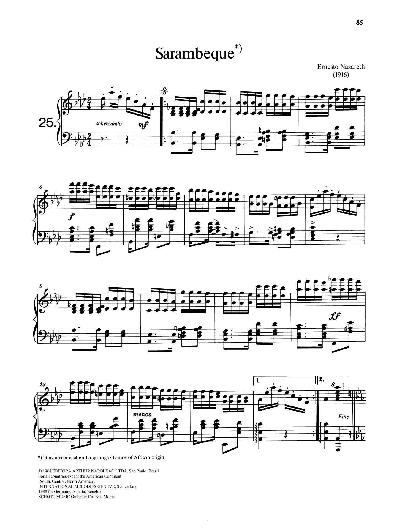 Ernesto Nazareth Sarambeque sheet music notes and chords arranged for Piano Solo