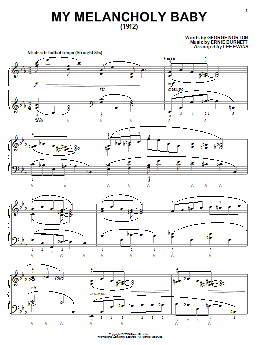 Ernie Burnett My Melancholy Baby sheet music notes and chords arranged for Solo Guitar