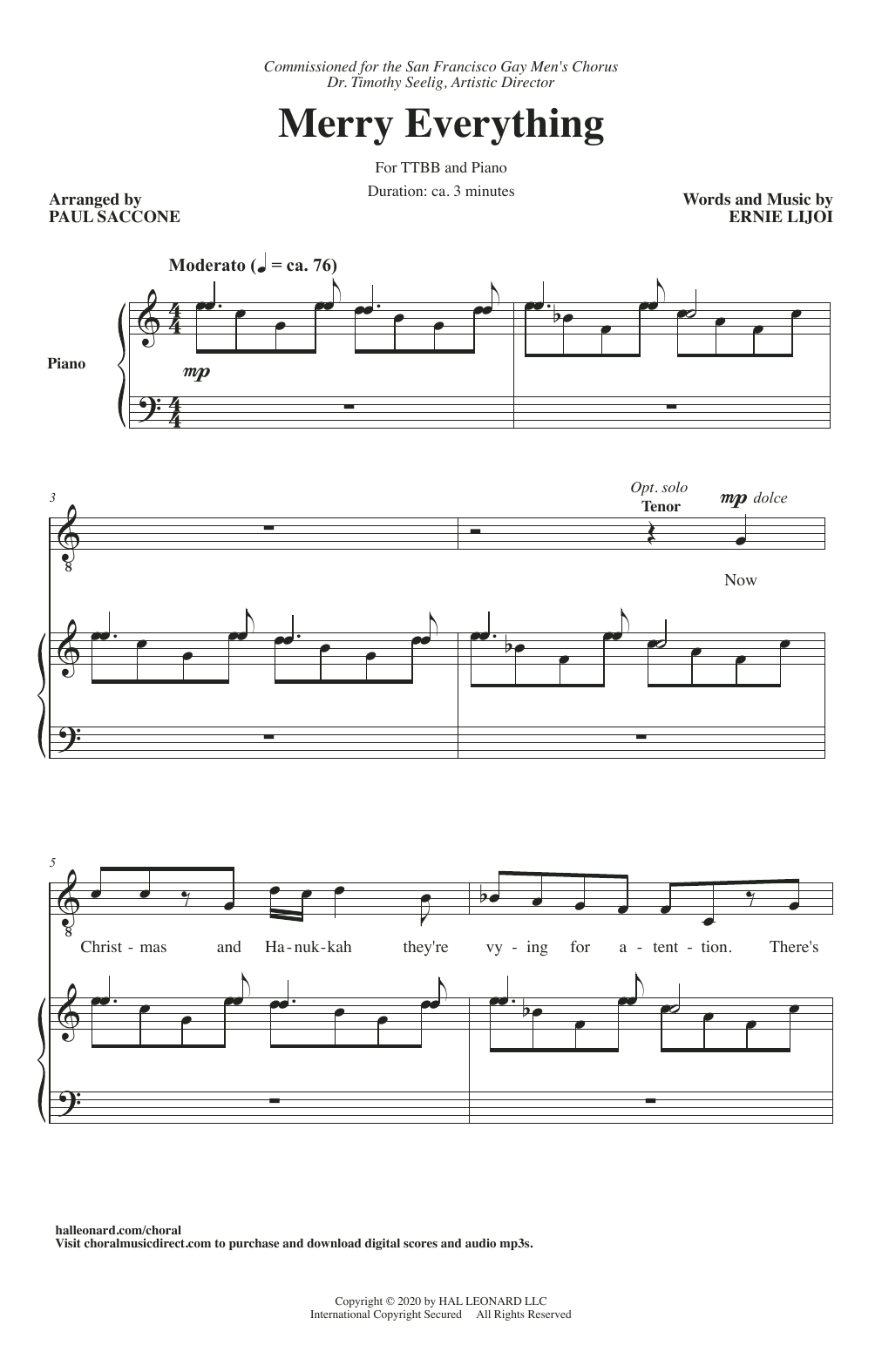 Ernie Lijoi Merry Everything (arr. Paul Saccone) sheet music notes and chords arranged for TTBB Choir