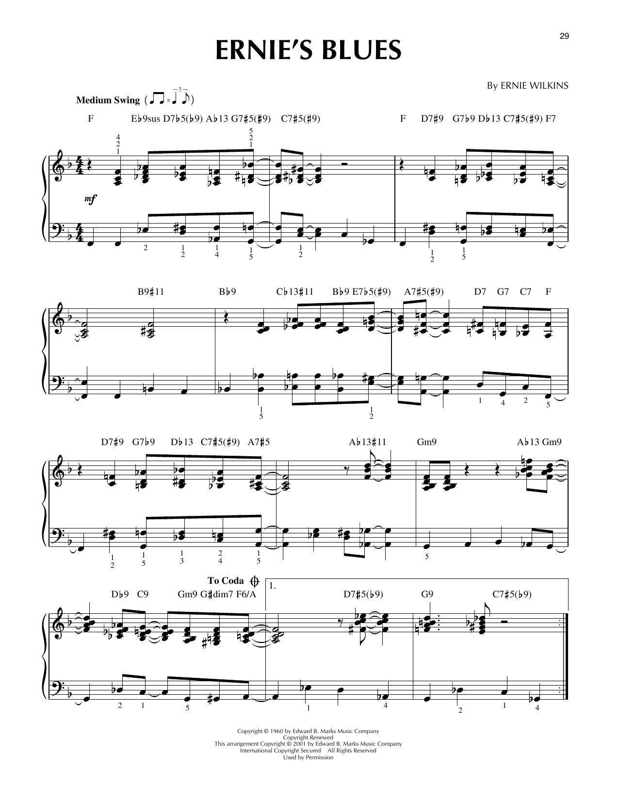 Ernie Wilkins Ernie's Blues (arr. Brent Edstrom & Jim Sodke) sheet music notes and chords arranged for Piano Solo