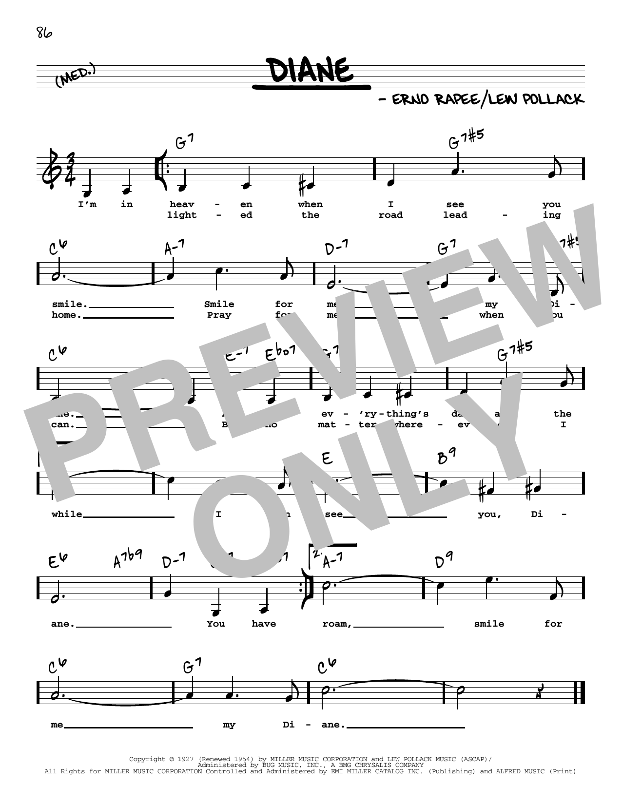 Erno Rapee Diane (Low Voice) sheet music notes and chords arranged for Real Book – Melody, Lyrics & Chords