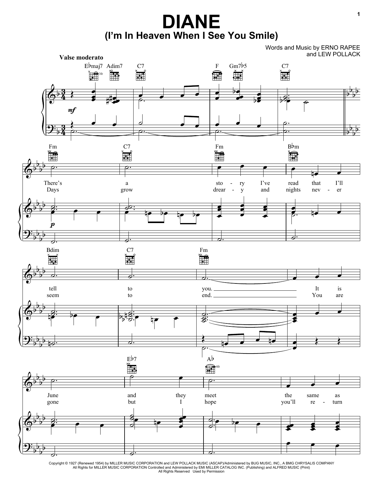 Erno Rapee Diane sheet music notes and chords arranged for Real Book – Melody & Chords