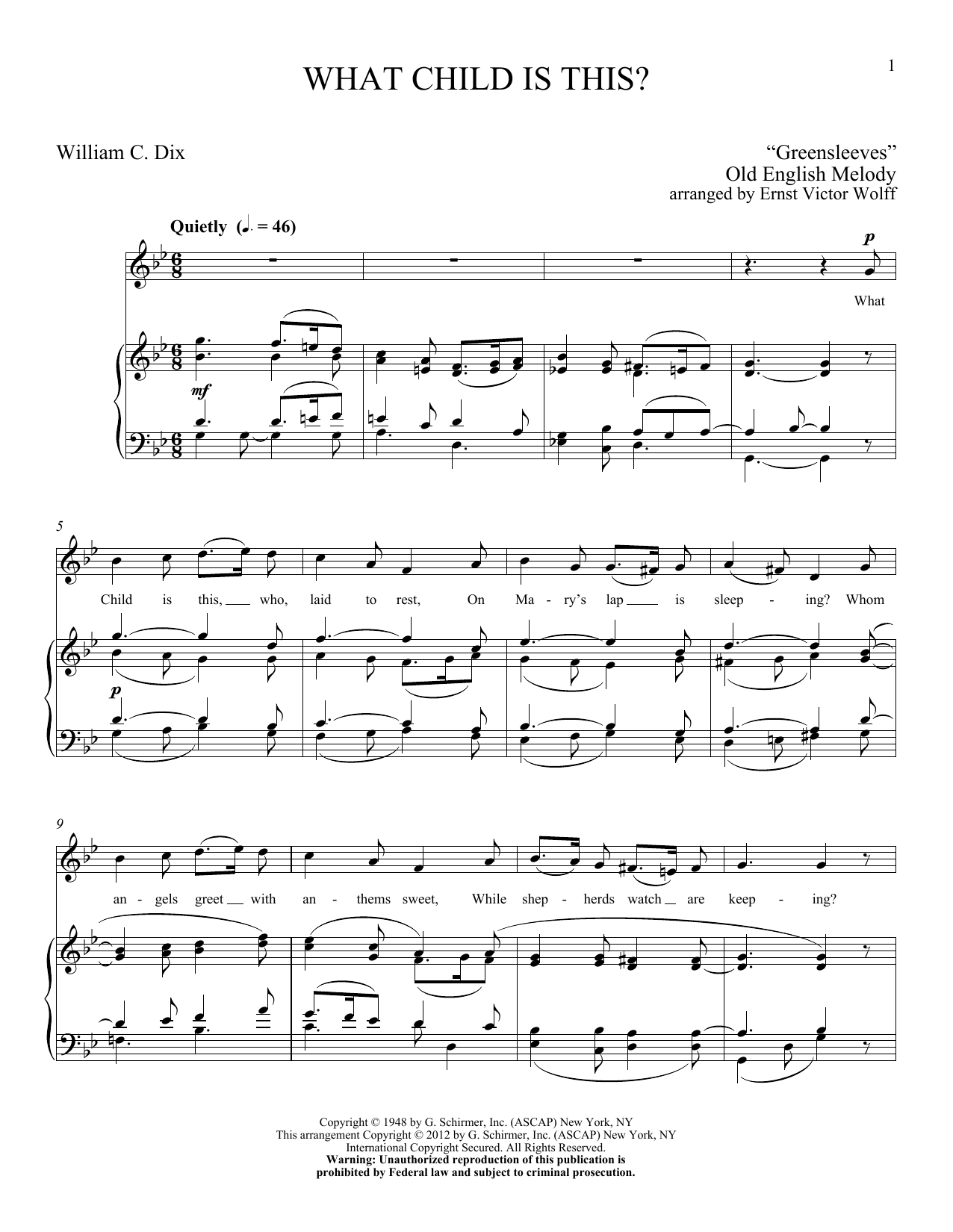 Ernst Victor Wolff What Child Is This sheet music notes and chords arranged for Piano & Vocal