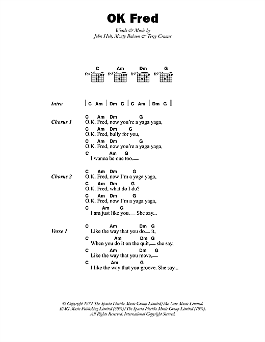 Errol Dunkley OK Fred sheet music notes and chords arranged for Guitar Chords/Lyrics