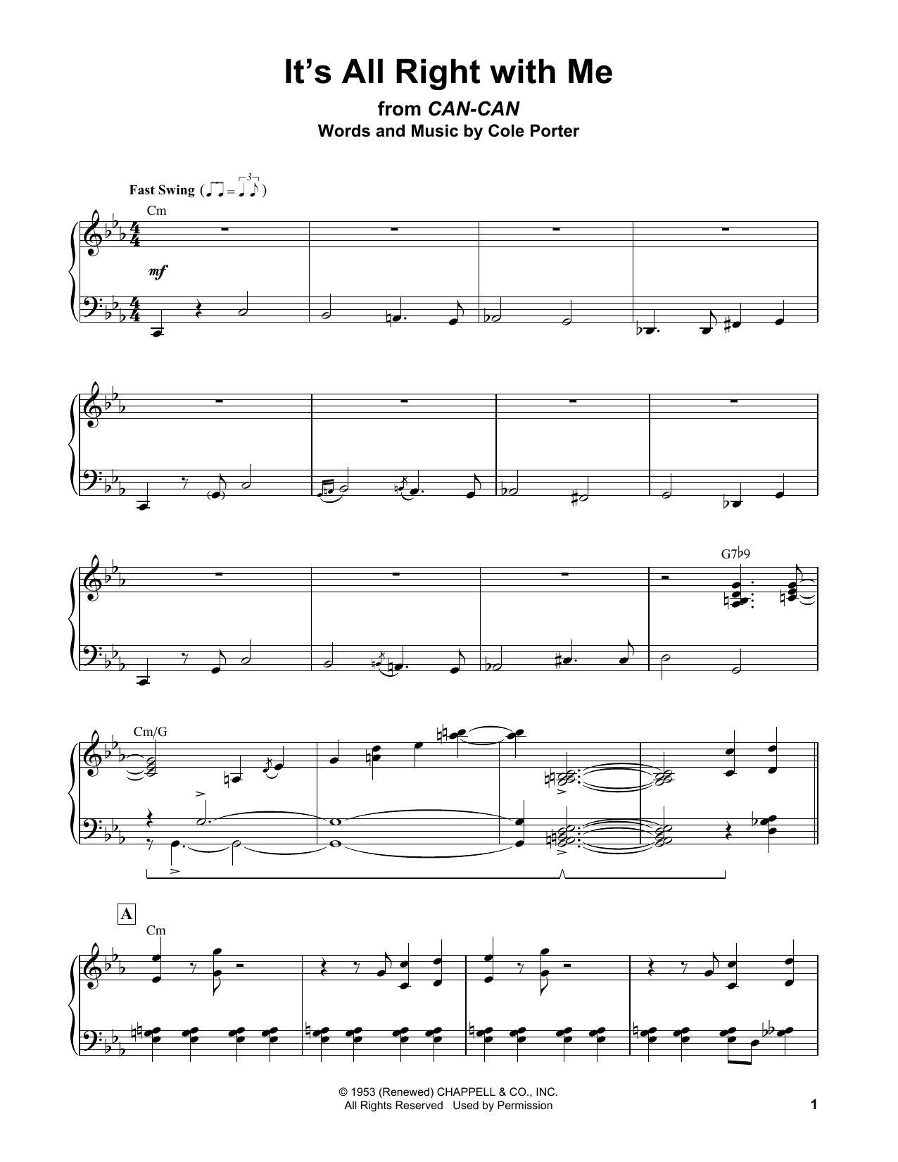 Erroll Garner It's All Right With Me sheet music notes and chords arranged for Piano Transcription