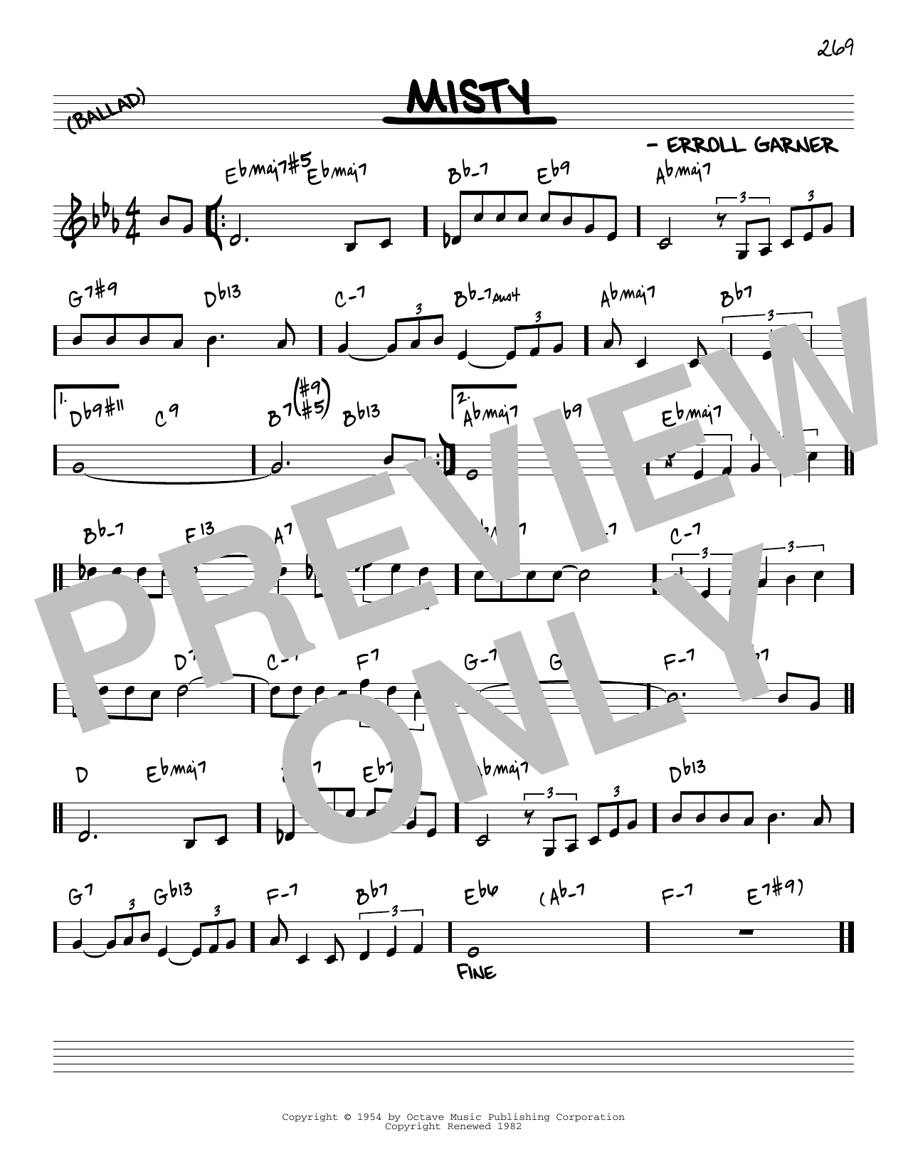 Erroll Garner Misty [Reharmonized version] (arr. Jack Grassel) sheet music notes and chords arranged for Real Book – Melody & Chords