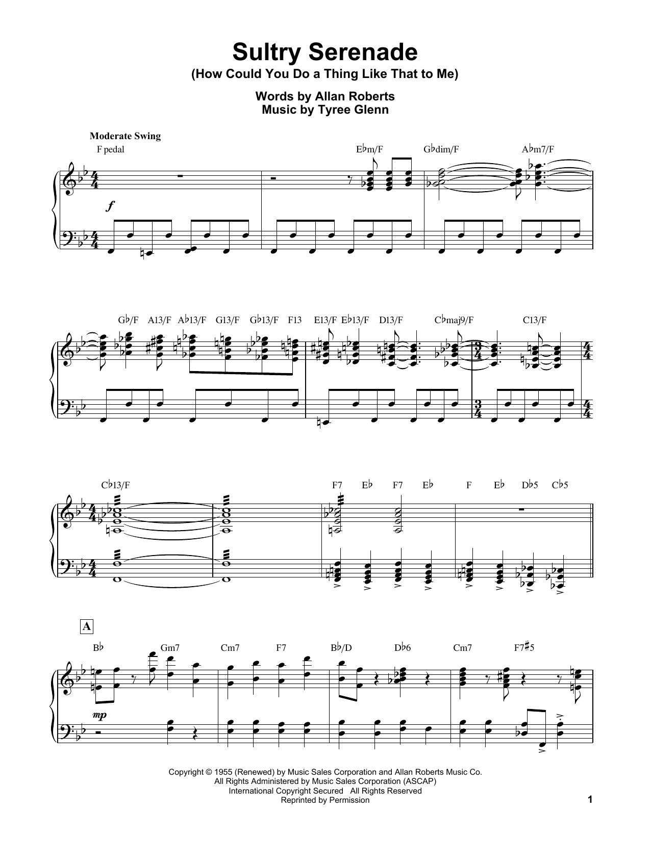 Erroll Garner Sultry Serenade (How Could You Do A Thing Like That To Me) sheet music notes and chords arranged for Piano Transcription