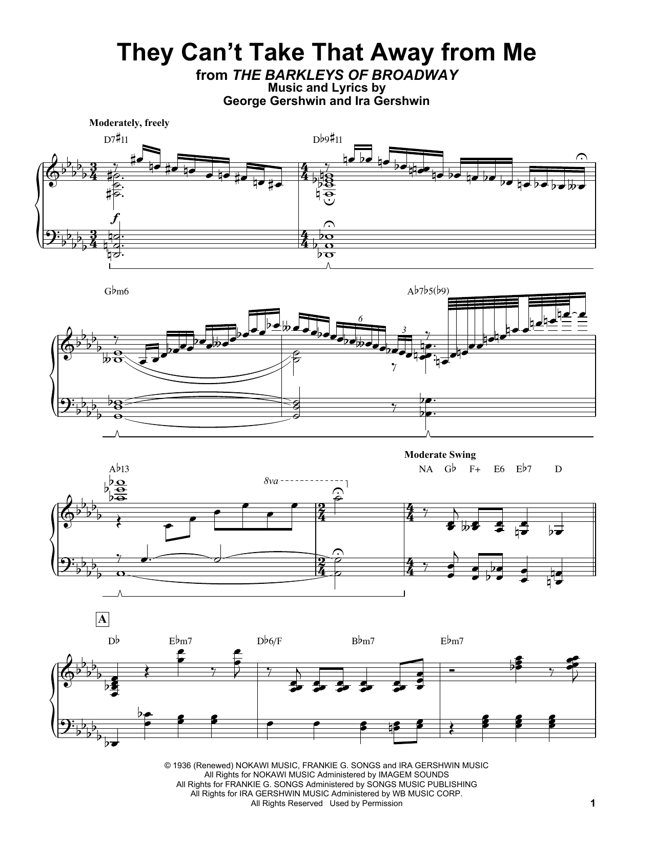 Erroll Garner They Can't Take That Away From Me sheet music notes and chords arranged for Piano Transcription