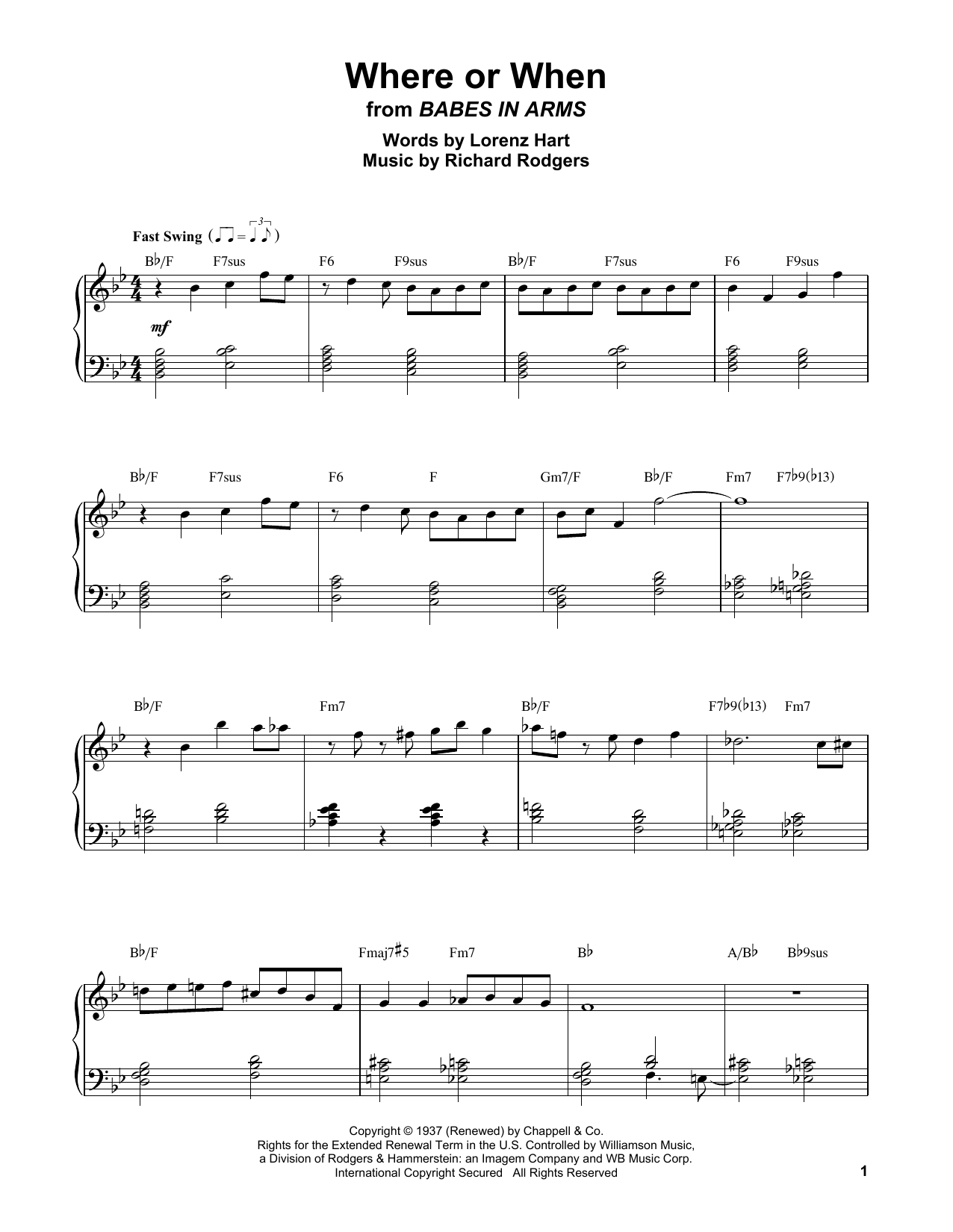 Erroll Garner Where Or When sheet music notes and chords arranged for Piano Transcription