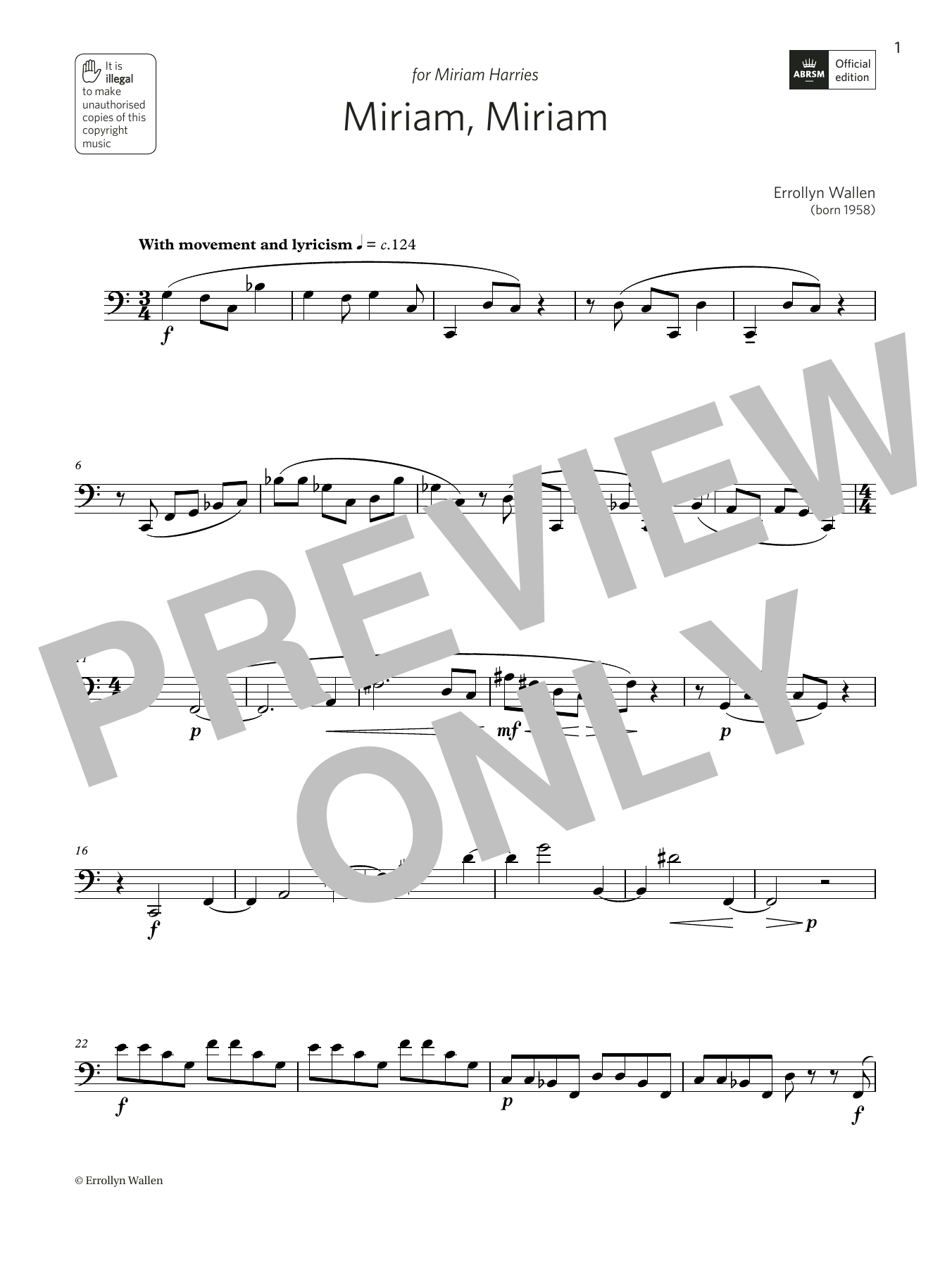 Errollyn Wallen Miriam, Miriam (Grade 6 List B10 from the ABRSM Bassoon syllabus from 2022) sheet music notes and chords arranged for Woodwind Solo
