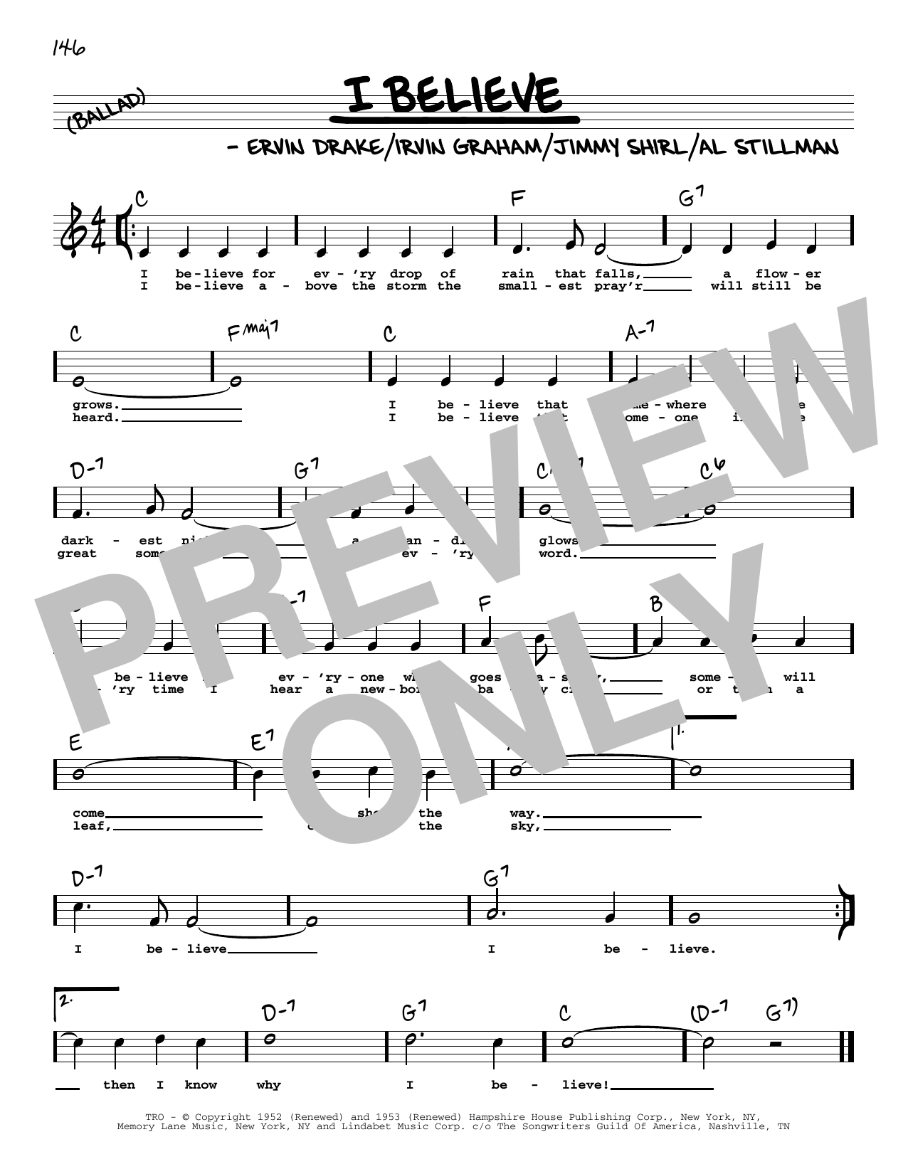 Ervin Drake I Believe (High Voice) sheet music notes and chords arranged for Real Book – Melody, Lyrics & Chords