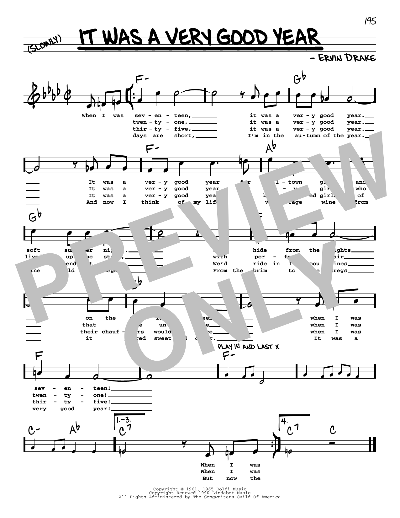 Ervin Drake It Was A Very Good Year (High Voice) sheet music notes and chords arranged for Real Book – Melody, Lyrics & Chords