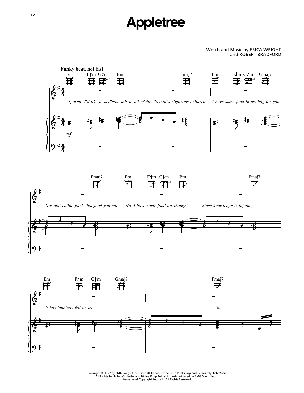 Erykah Badu Appletree sheet music notes and chords arranged for Piano, Vocal & Guitar Chords (Right-Hand Melody)