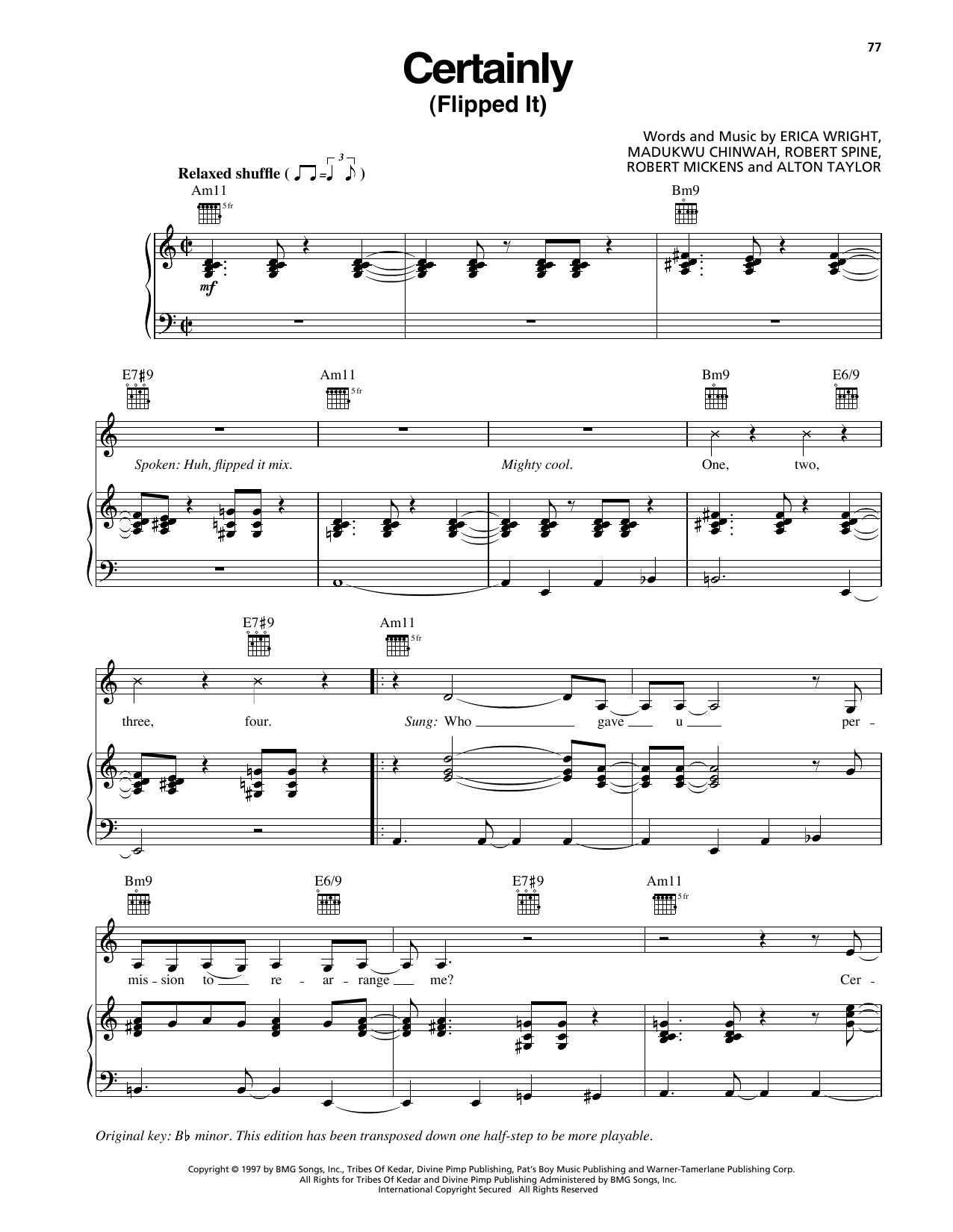 Erykah Badu Certainly (Flipped It) sheet music notes and chords arranged for Piano, Vocal & Guitar Chords (Right-Hand Melody)