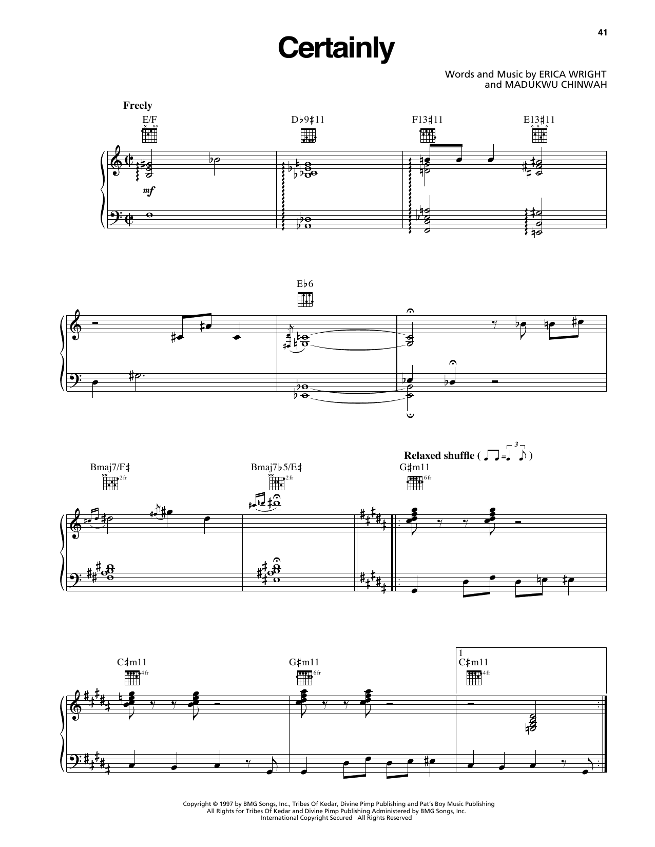 Erykah Badu Certainly sheet music notes and chords arranged for Piano, Vocal & Guitar Chords (Right-Hand Melody)