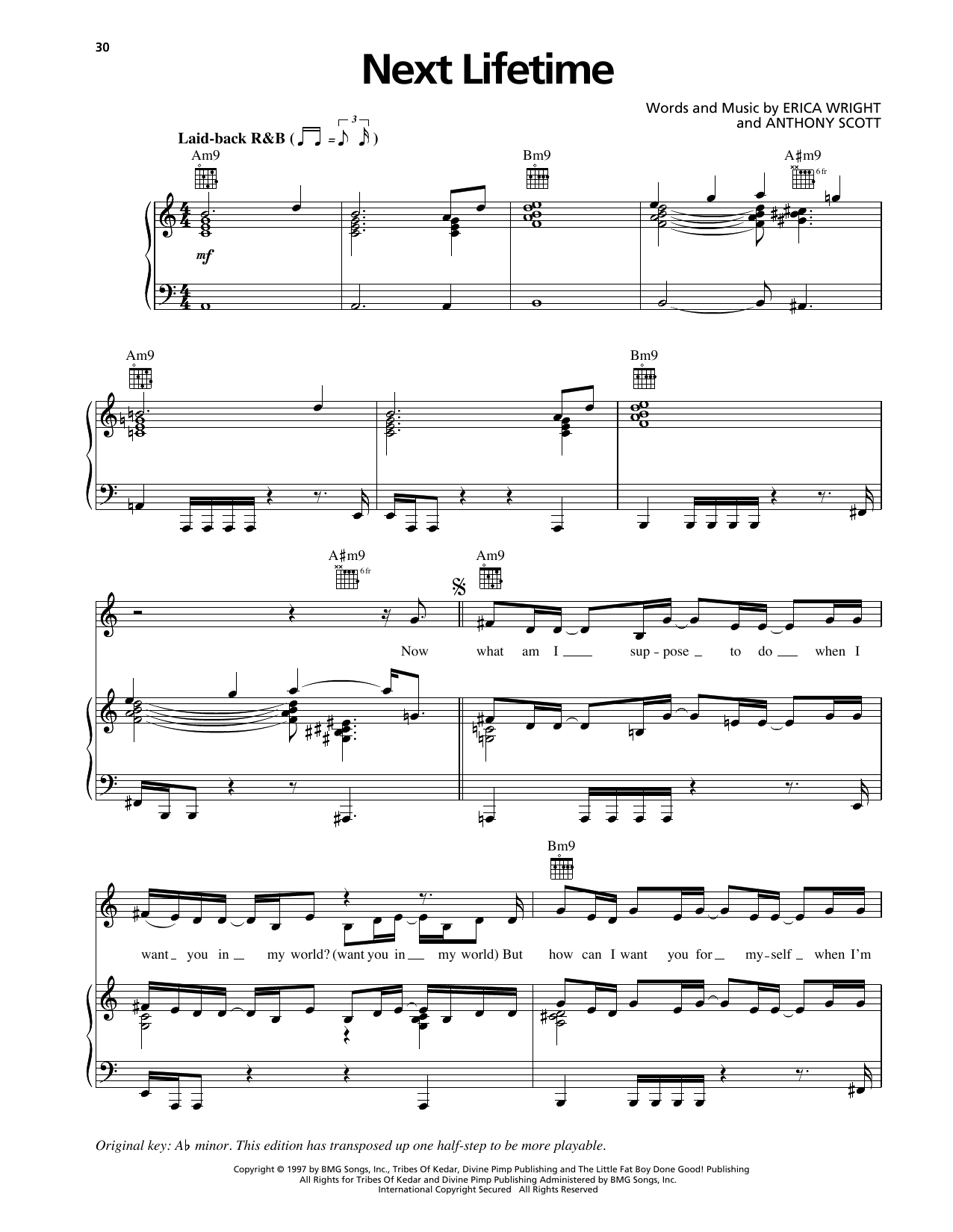 Erykah Badu Next Lifetime sheet music notes and chords arranged for Piano, Vocal & Guitar Chords (Right-Hand Melody)
