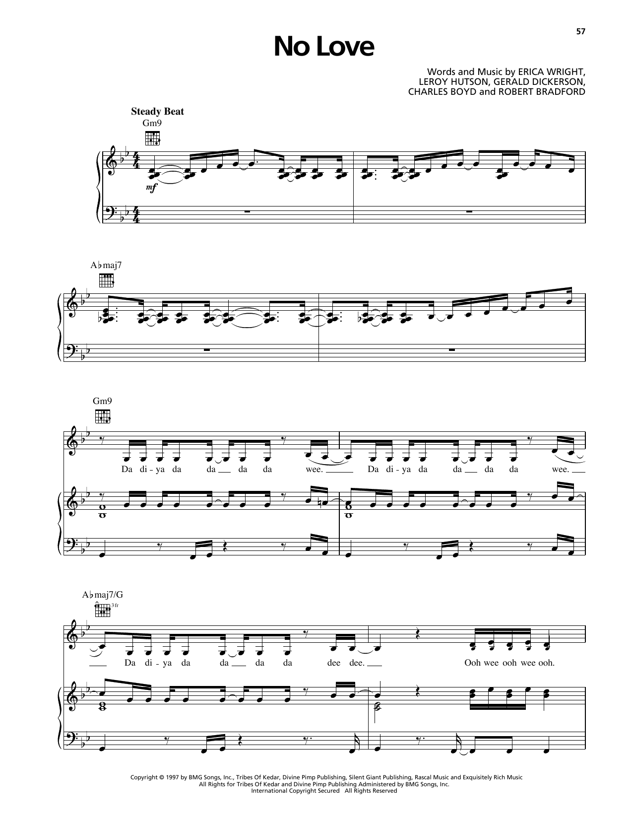 Erykah Badu No Love sheet music notes and chords arranged for Piano, Vocal & Guitar Chords (Right-Hand Melody)