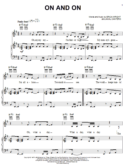 Erykah Badu On And On sheet music notes and chords arranged for Piano, Vocal & Guitar Chords (Right-Hand Melody)