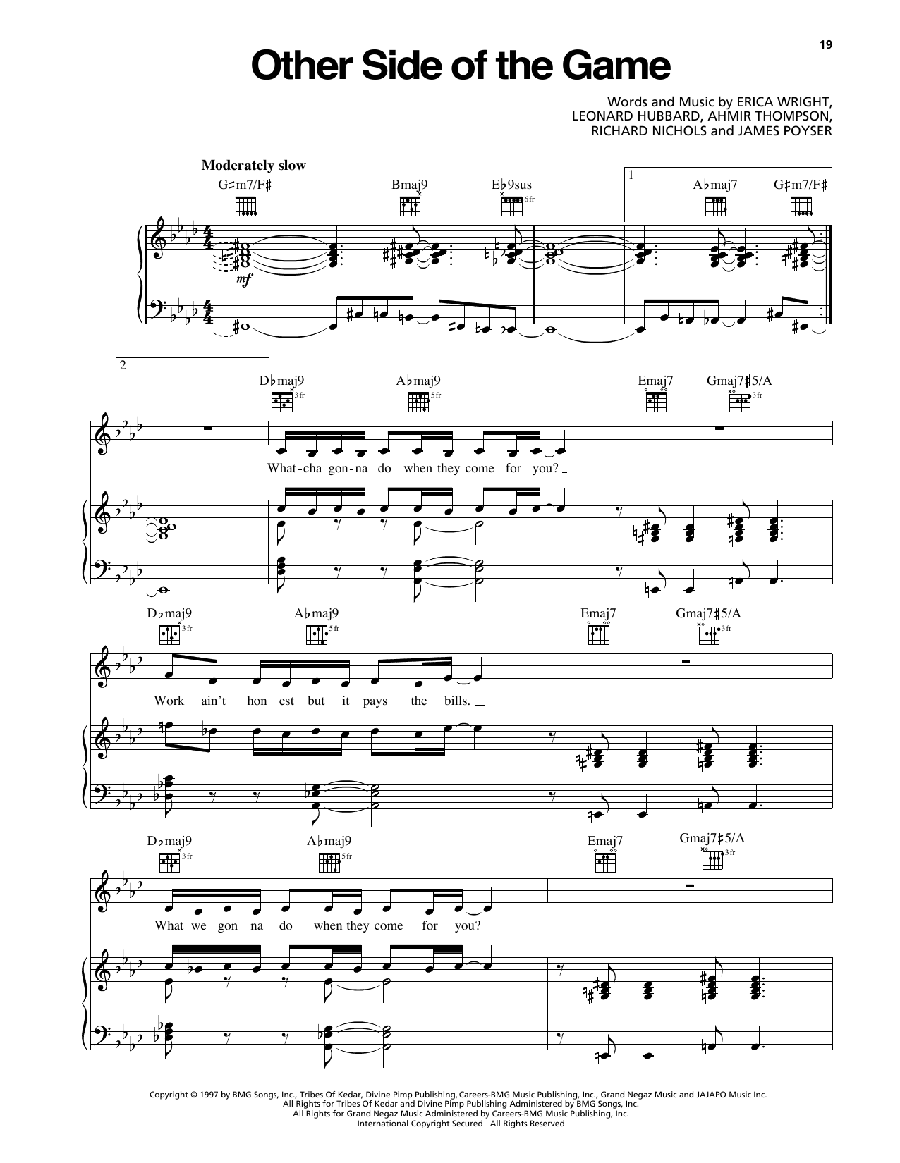 Erykah Badu Other Side Of The Game sheet music notes and chords arranged for Piano, Vocal & Guitar Chords (Right-Hand Melody)