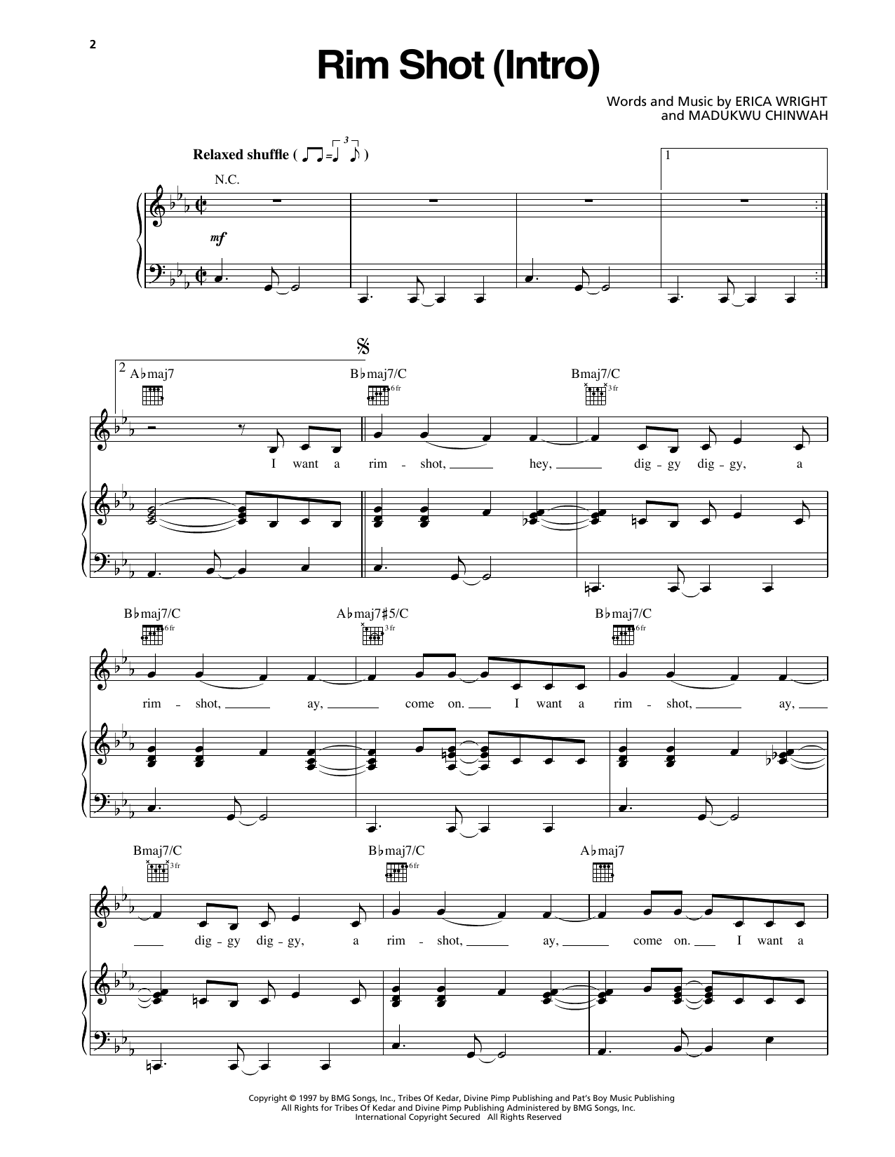 Erykah Badu Rim Shot (Intro) sheet music notes and chords arranged for Piano, Vocal & Guitar Chords (Right-Hand Melody)