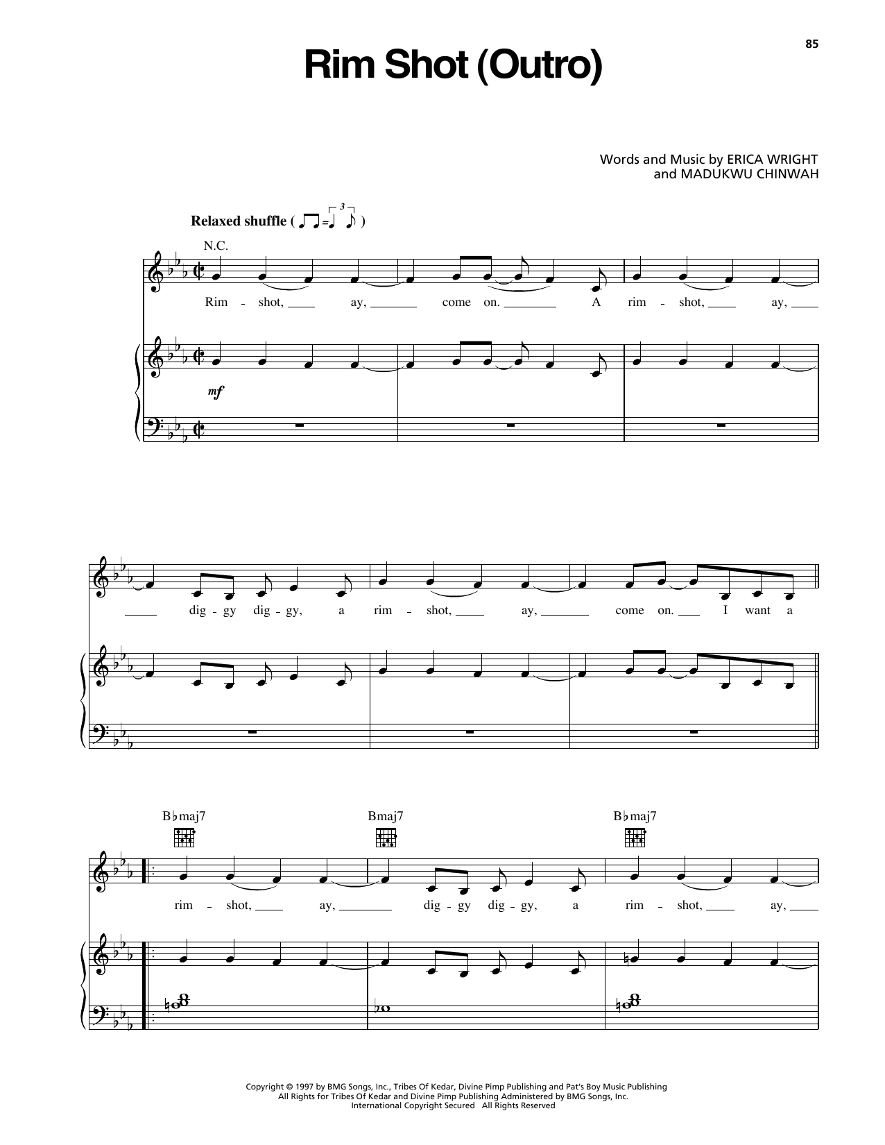 Erykah Badu Rim Shot (Outro) sheet music notes and chords arranged for Piano, Vocal & Guitar Chords (Right-Hand Melody)