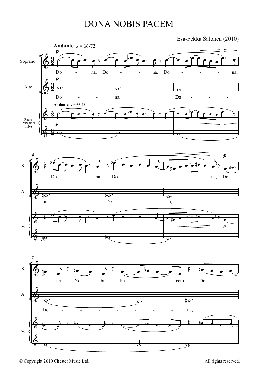 Esa-Pekka Salonen Dona Nobis Pacem sheet music notes and chords arranged for Piano, Vocal & Guitar Chords