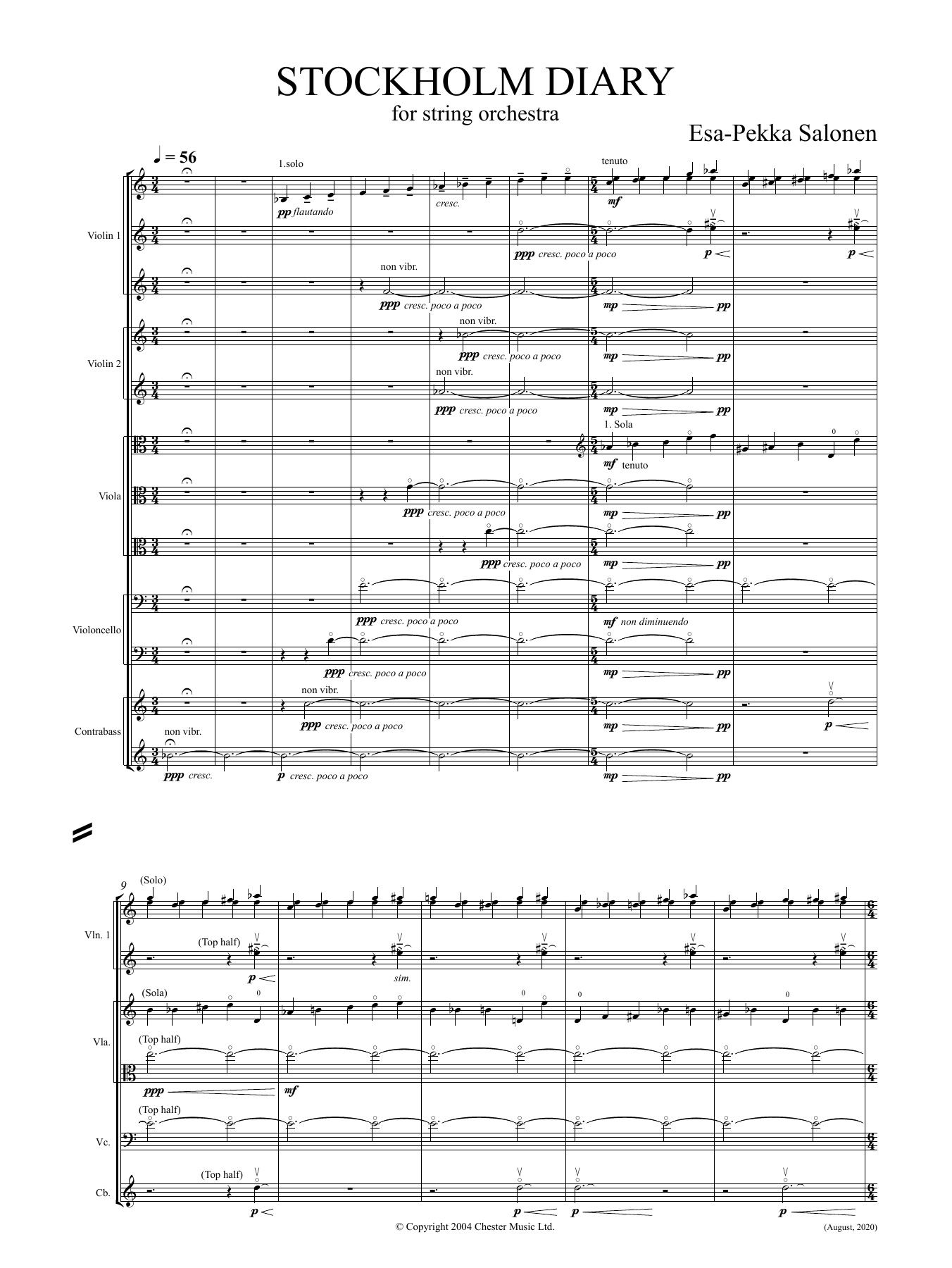 Esa-Pekka Salonen Stockholm Diary (Study Score) sheet music notes and chords arranged for String Ensemble