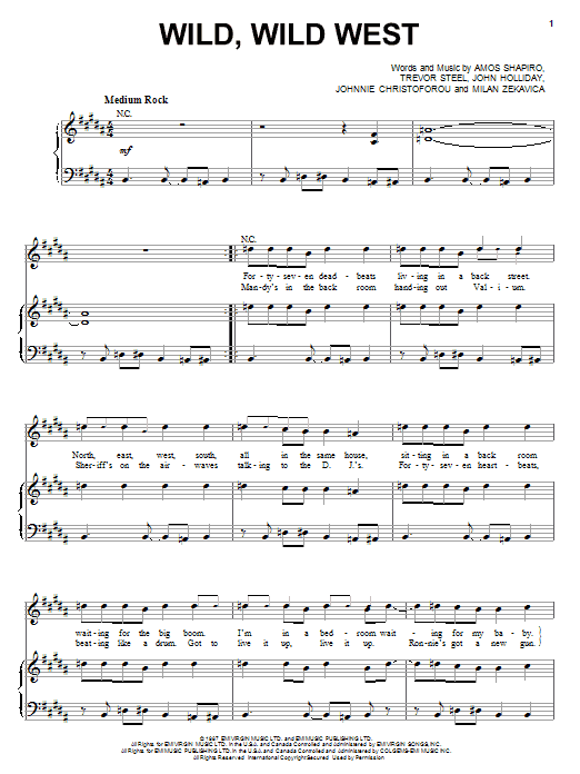 Escape Club Wild, Wild West sheet music notes and chords arranged for Piano, Vocal & Guitar Chords (Right-Hand Melody)