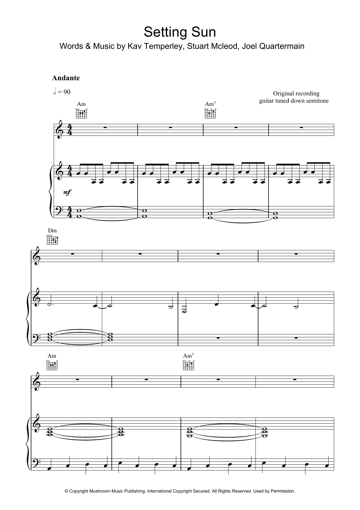 Eskimo Joe Setting Sun sheet music notes and chords arranged for Piano, Vocal & Guitar Chords