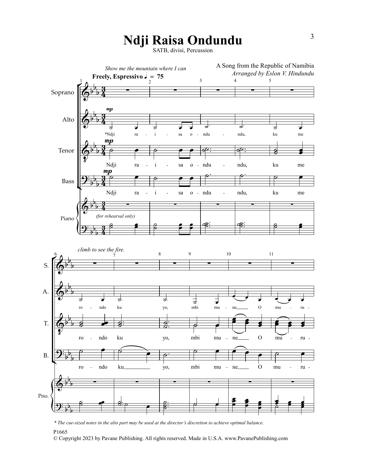 Eslon V. Hindundu Ndji Raisa Ondundu sheet music notes and chords arranged for SATB Choir