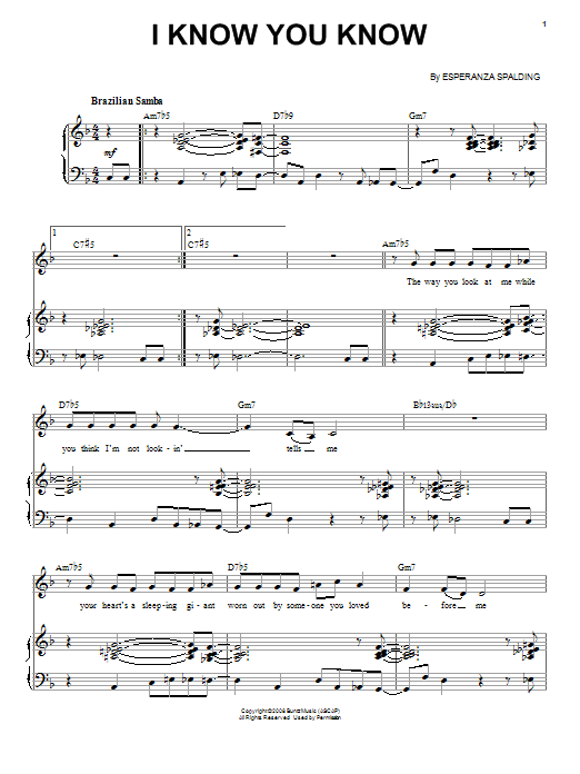 Esperanza Spalding I Know You Know sheet music notes and chords arranged for Piano & Vocal