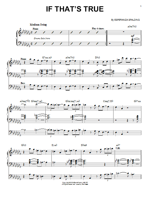 Esperanza Spalding If That's True sheet music notes and chords arranged for Piano & Vocal