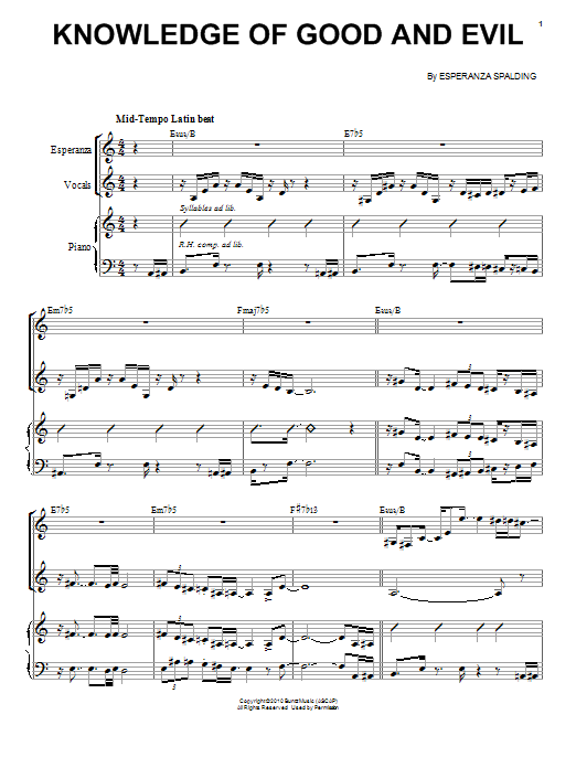 Esperanza Spalding Knowledge Of Good And Evil sheet music notes and chords arranged for Piano & Vocal