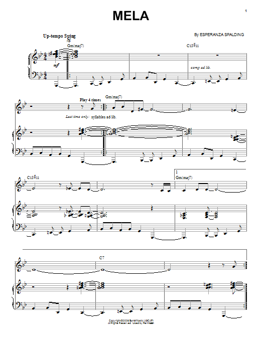 Esperanza Spalding Mela sheet music notes and chords arranged for Piano & Vocal