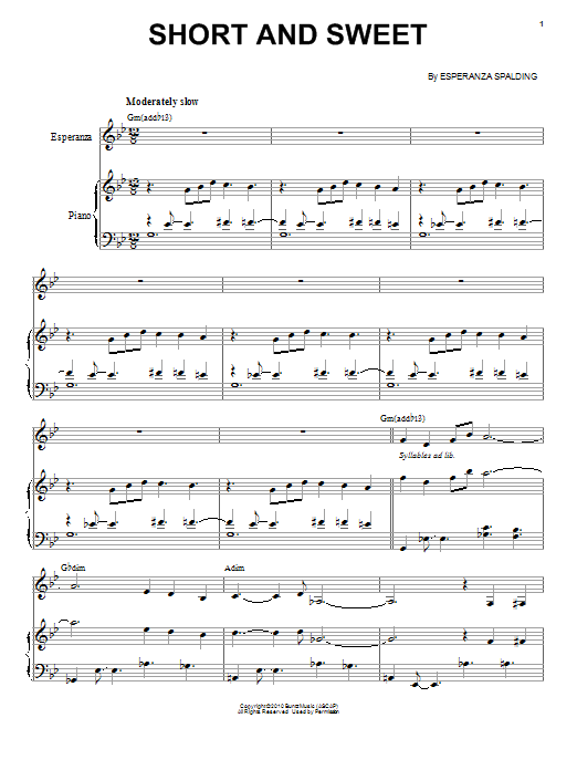 Esperanza Spalding Short And Sweet sheet music notes and chords arranged for Piano & Vocal