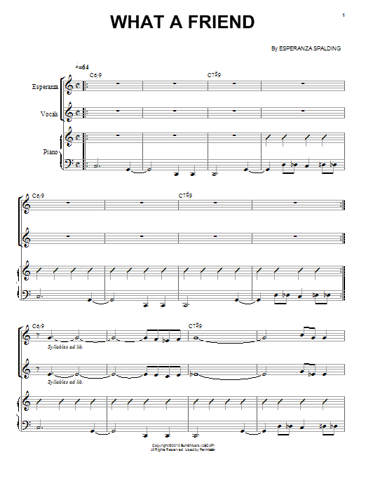 Esperanza Spalding What A Friend sheet music notes and chords arranged for Piano & Vocal