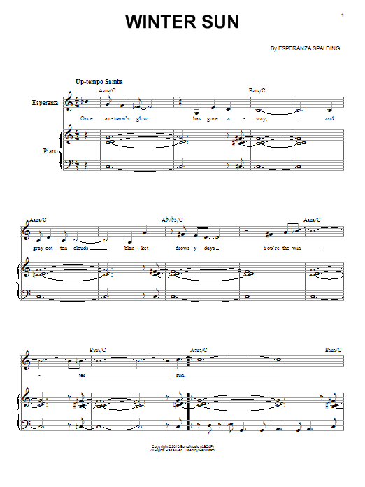 Esperanza Spalding Winter Sun sheet music notes and chords arranged for Piano & Vocal