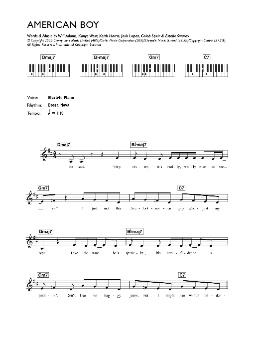 Estelle American Boy (feat. Kanye West) sheet music notes and chords arranged for Keyboard (Abridged)