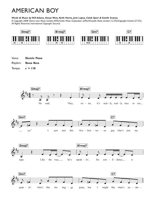 Estelle American Boy (feat. Kanye West) sheet music notes and chords arranged for Guitar Chords/Lyrics
